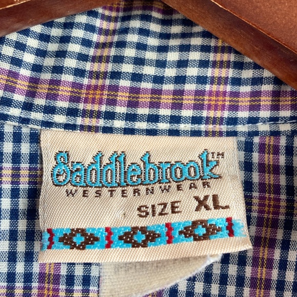 Vintage 1990s Saddlebrook Wrangler Style Western Wear Button Up Plaid Shirt XL - Picture 2 of 9